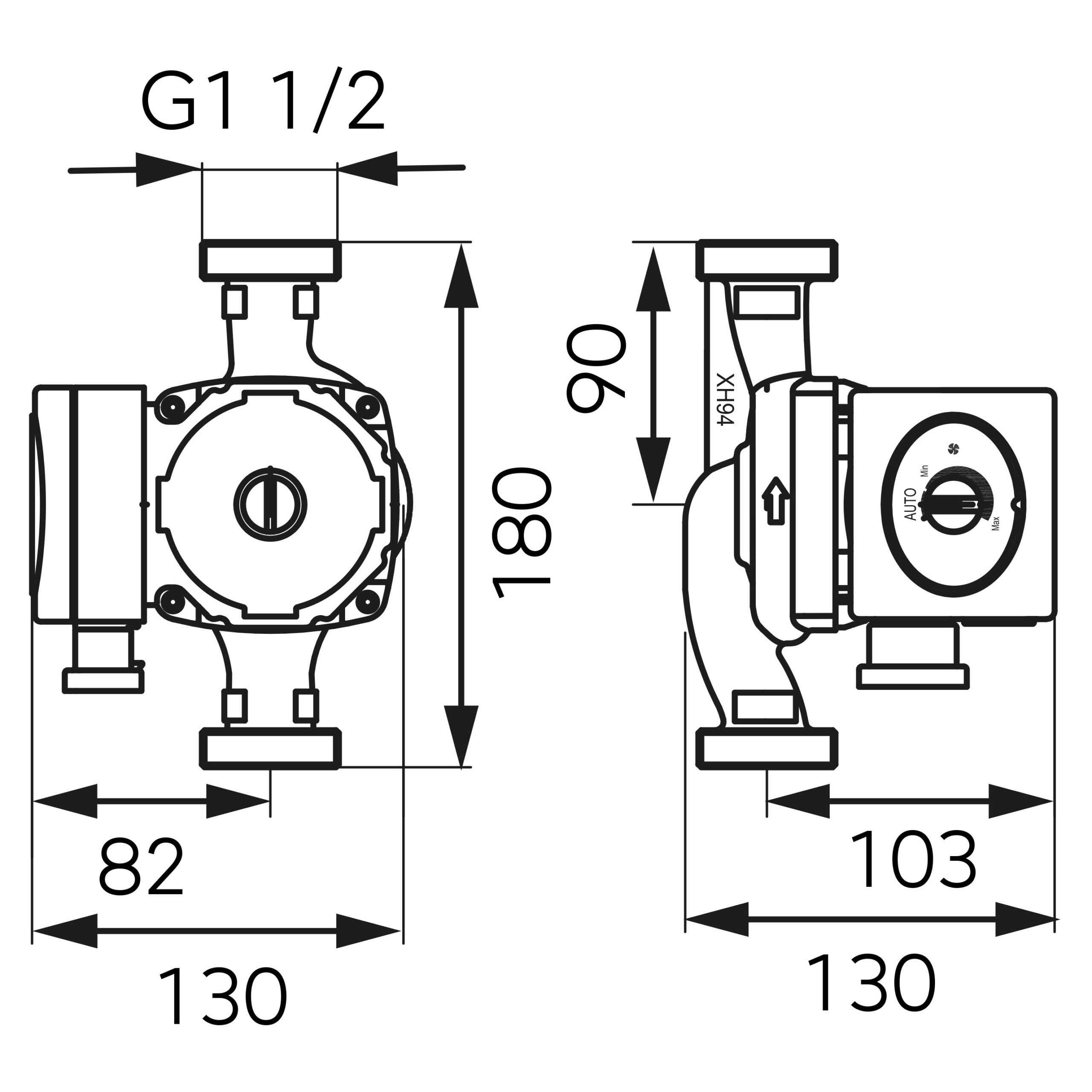 Tehnična risba črpalke GPA II 25-6 180
